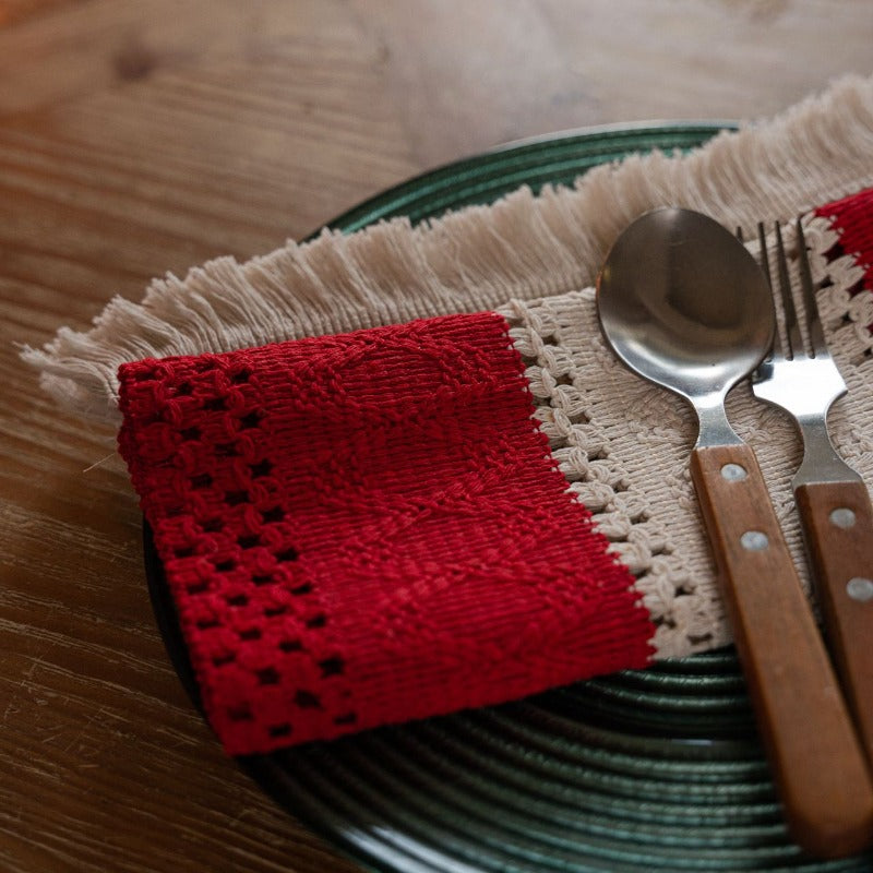 Cotton Braided Striped Tassel Christmas Placemat