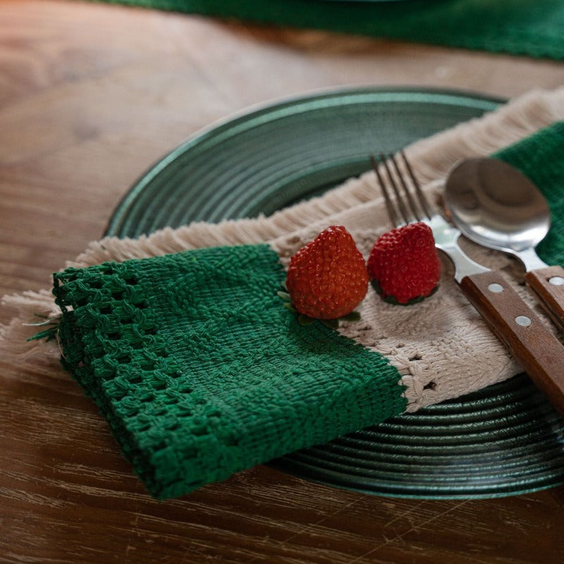 Cotton Braided Striped Tassel Christmas Placemat