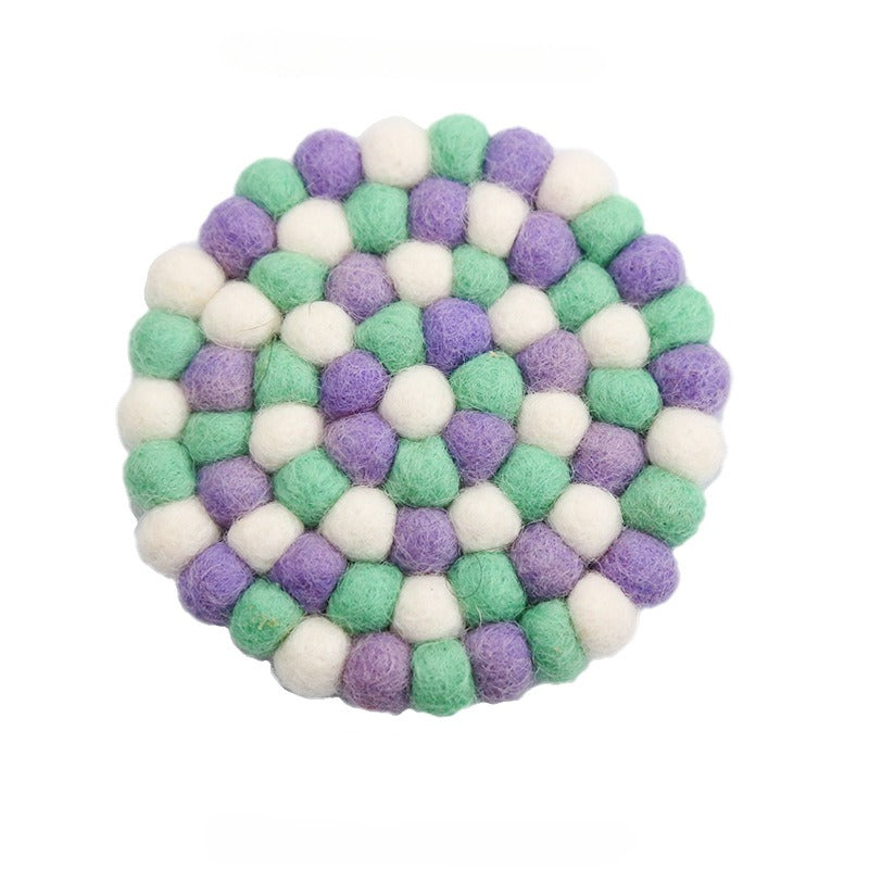 Handmade Zakka-style wool felt ball coaster2