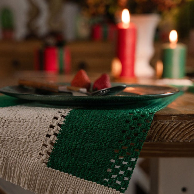 Cotton Braided Striped Tassel Christmas Placemat