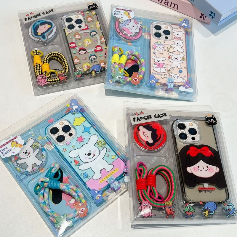 Cartoon Magnetic Lanyard Case Set with Stand for Mobile Phones