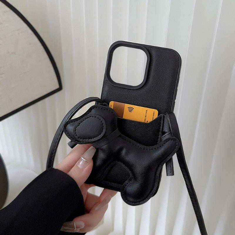 Black Puppy cross-body card holder iPhone case1