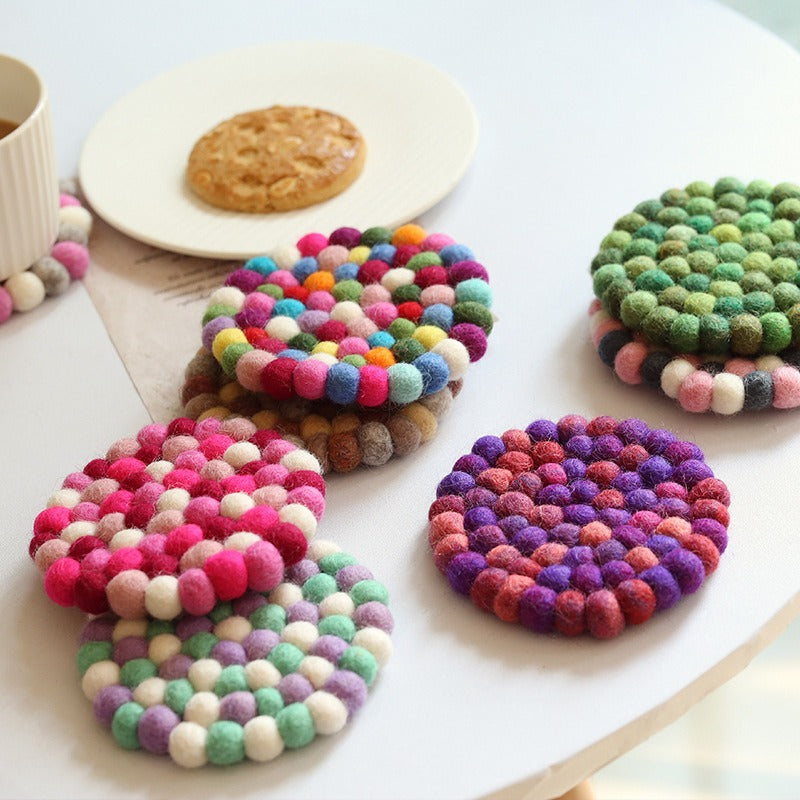 Handmade Zakka-style wool felt ball coaster8