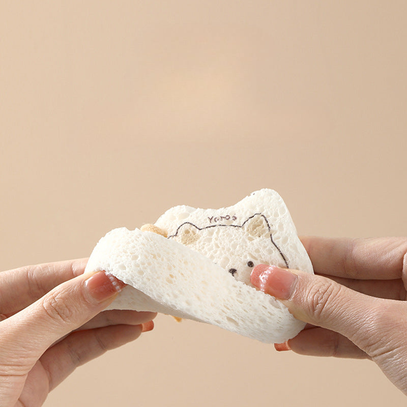 Cartoon Kitten Print Wood Pulp Sponge Wipe