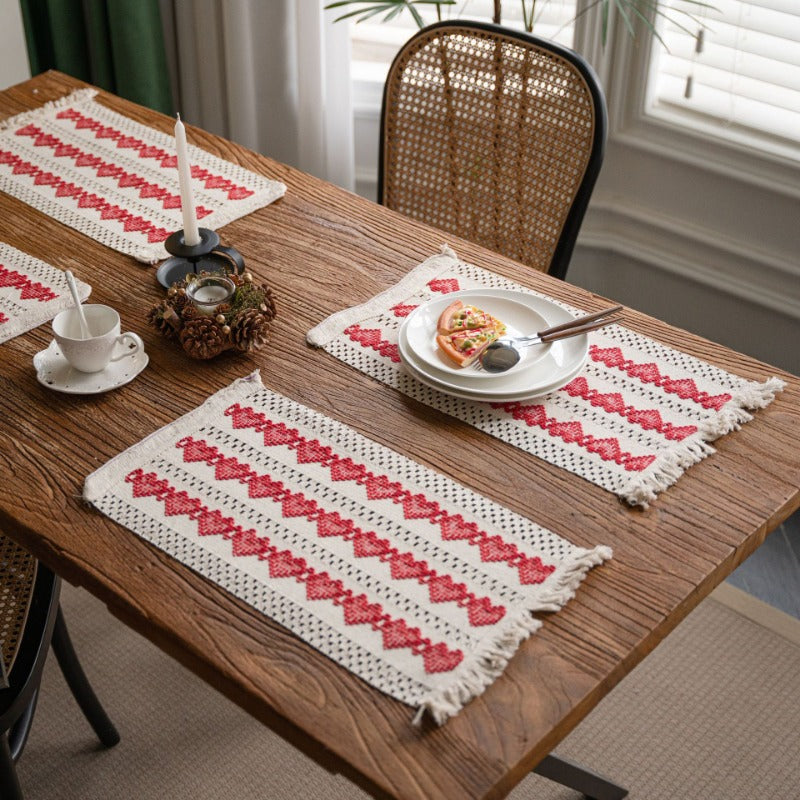 Flax Woven Striped Tassel Festive Placemat