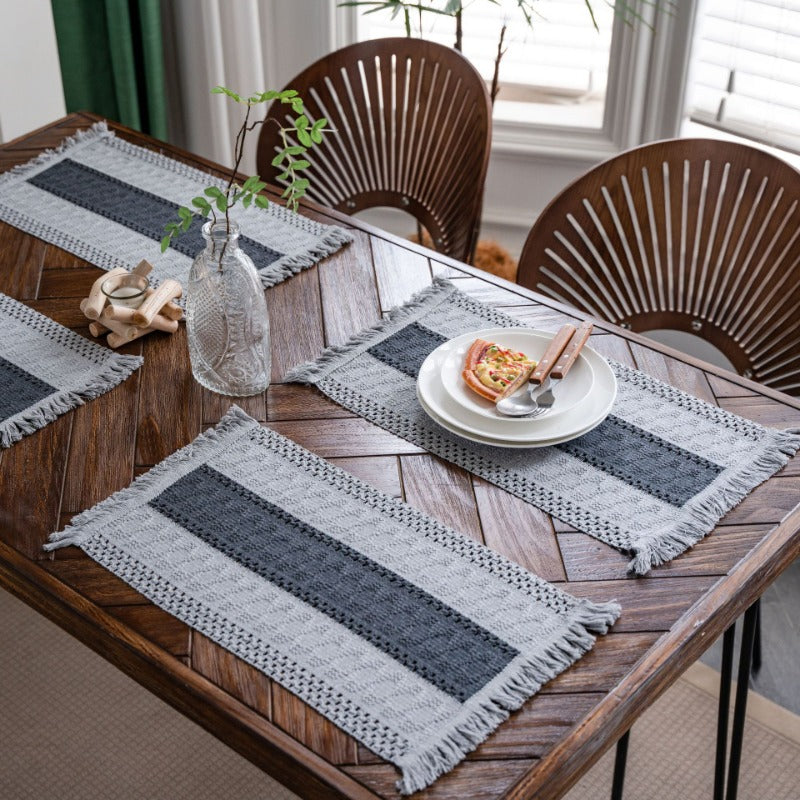 Flax Woven Striped Tassel Festive Placemat