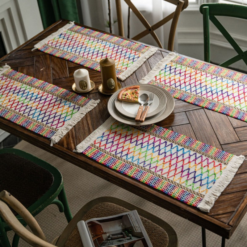 Flax Woven Striped Tassel Festive Placemat