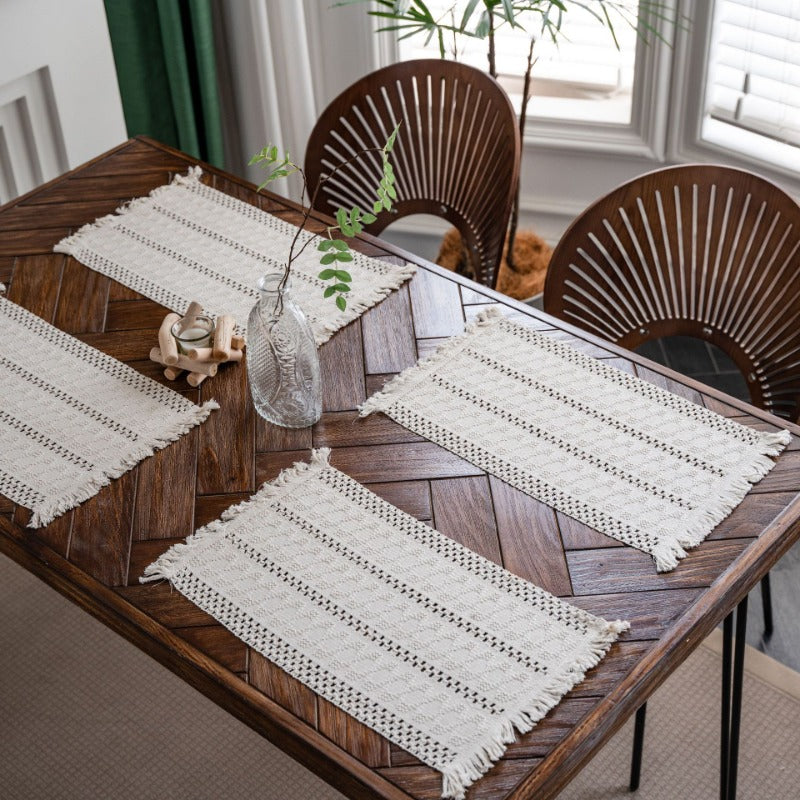 Flax Woven Striped Tassel Festive Placemat