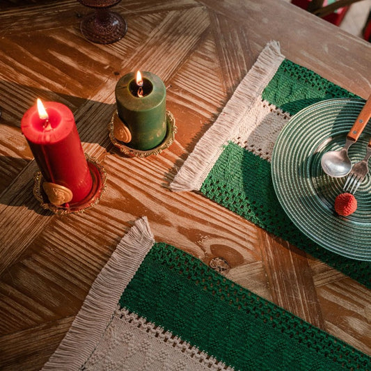 Cotton Braided Striped Tassel Christmas Placemat