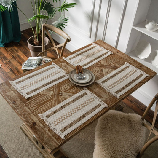 Flax Woven Striped Tassel Festive Placemat