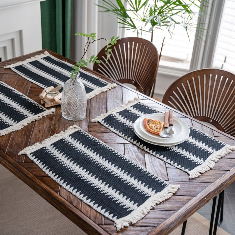 Flax Woven Striped Tassel Festive Placemat