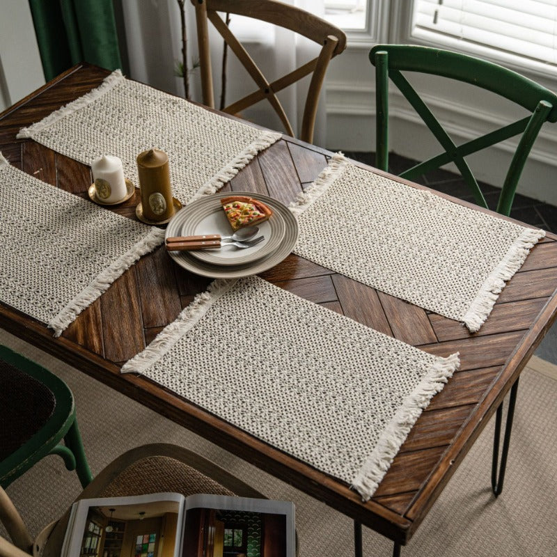 Flax Woven Striped Tassel Festive Placemat
