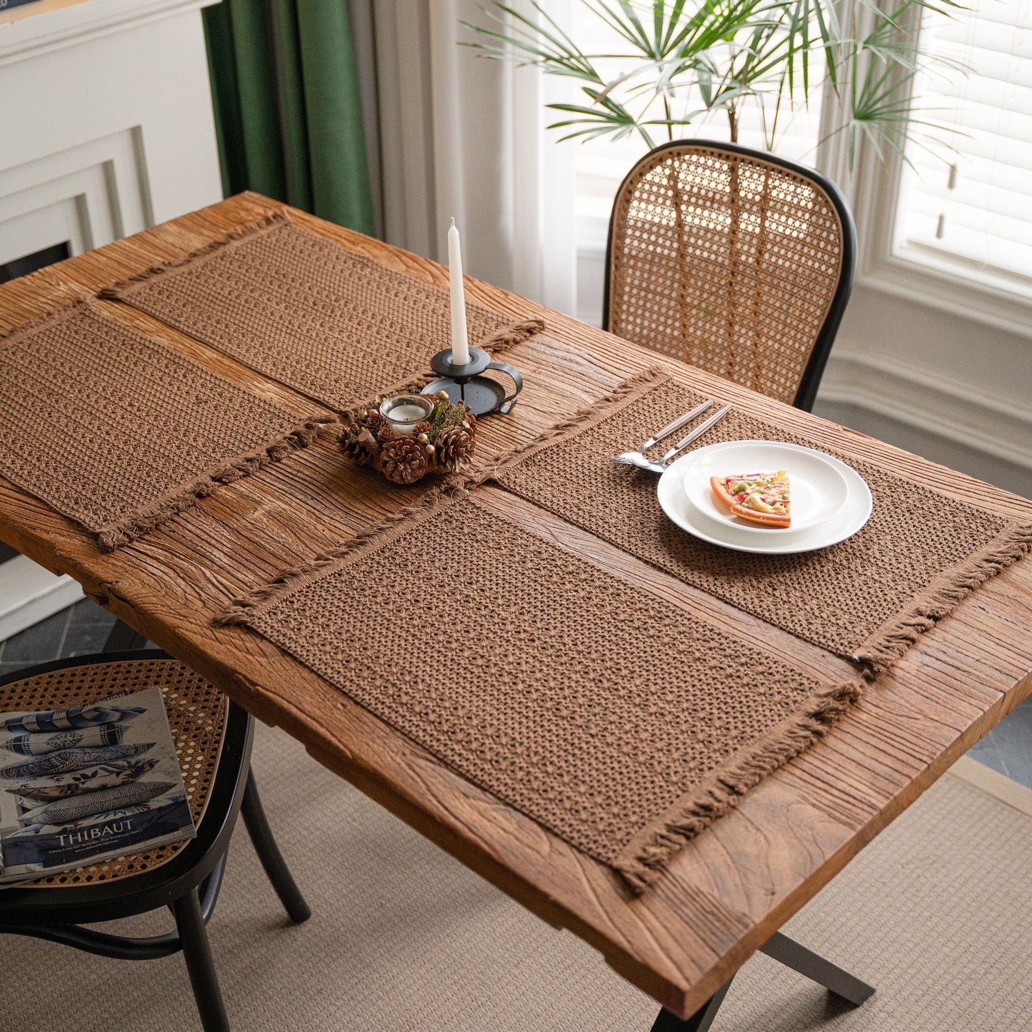 Flax Woven Striped Tassel Festive Placemat