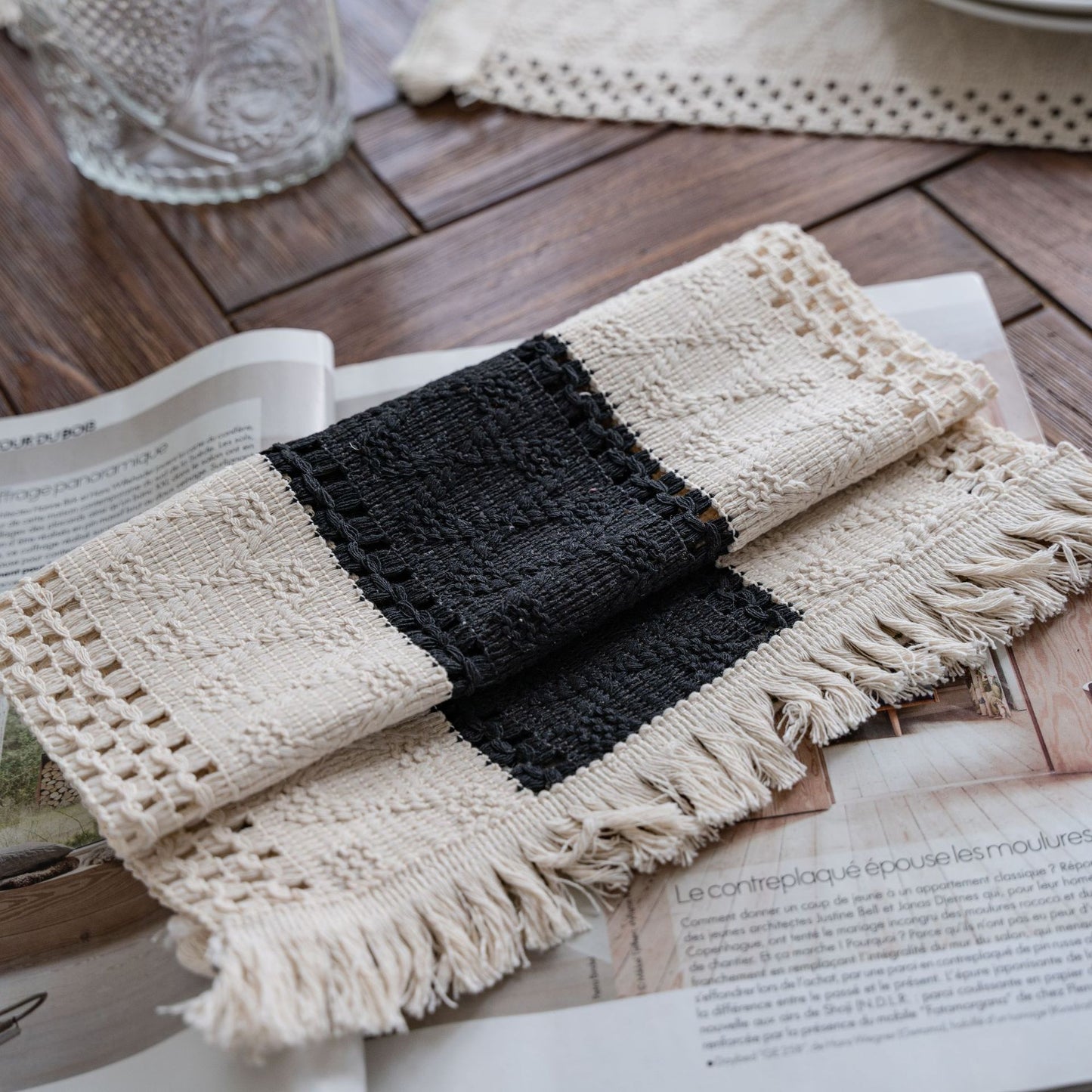 Flax Woven Striped Tassel Festive Placemat