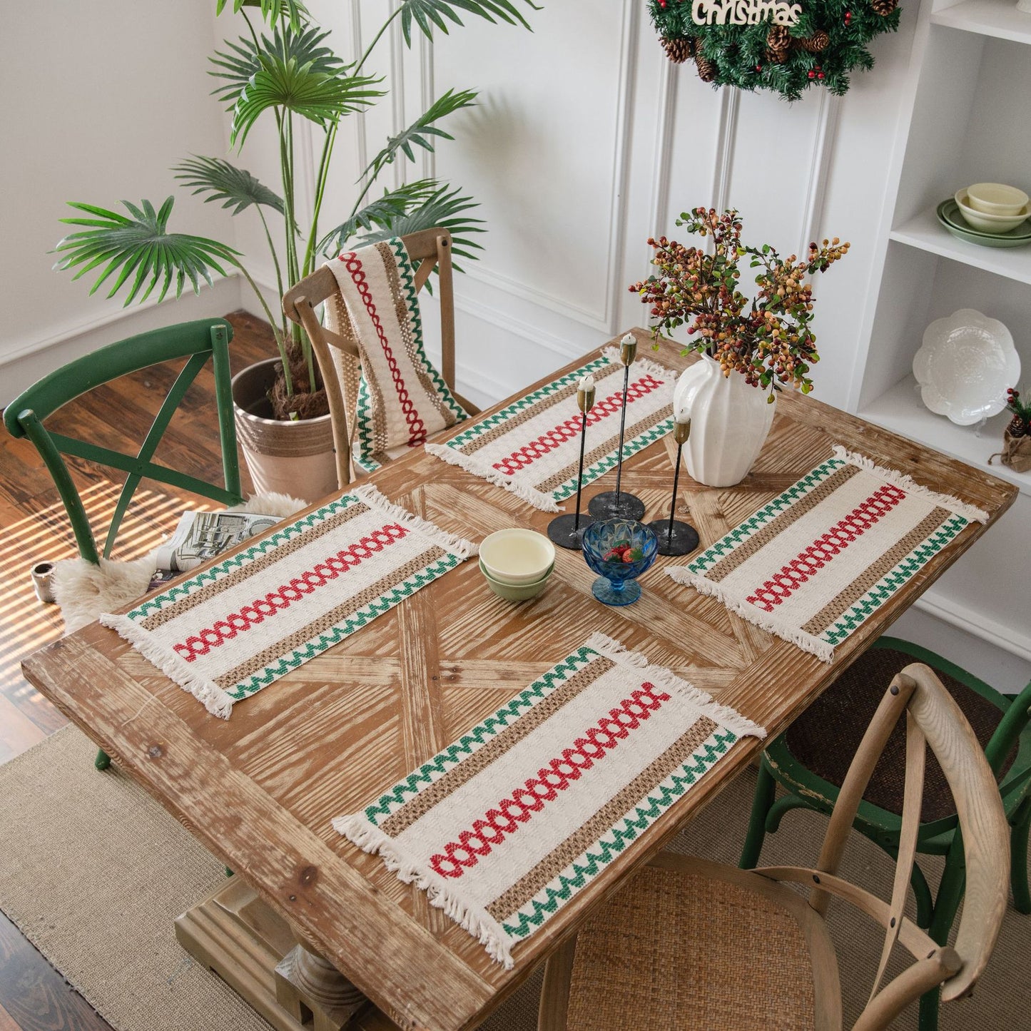Flax Woven Striped Tassel Festive Placemat