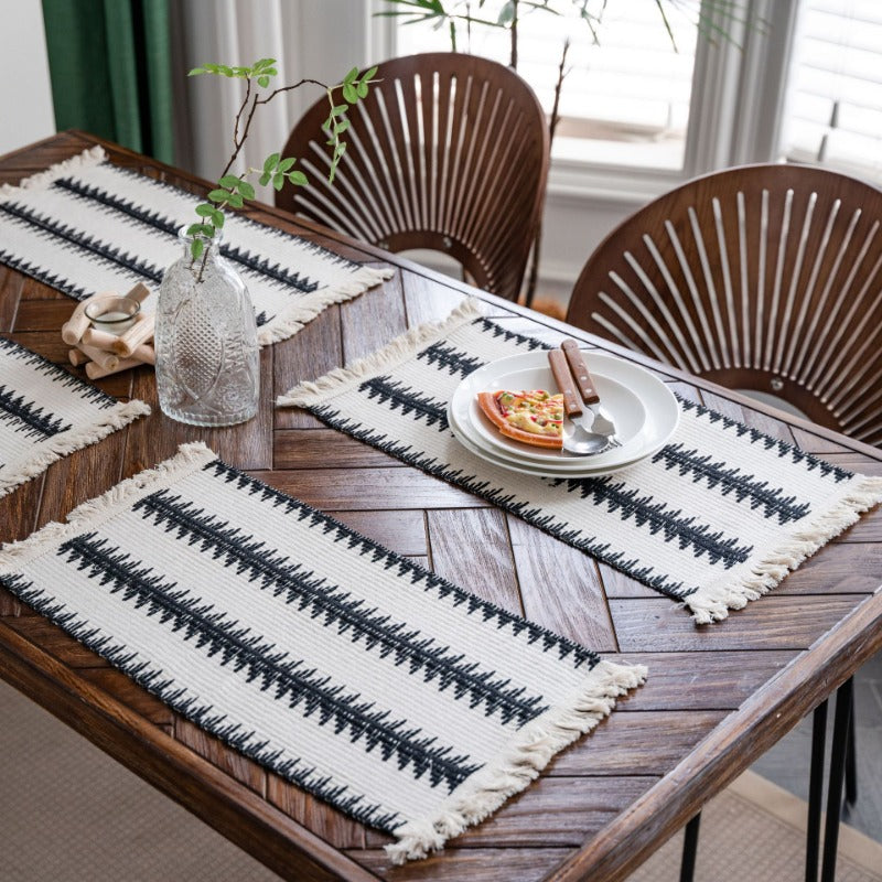 Flax Woven Striped Tassel Festive Placemat