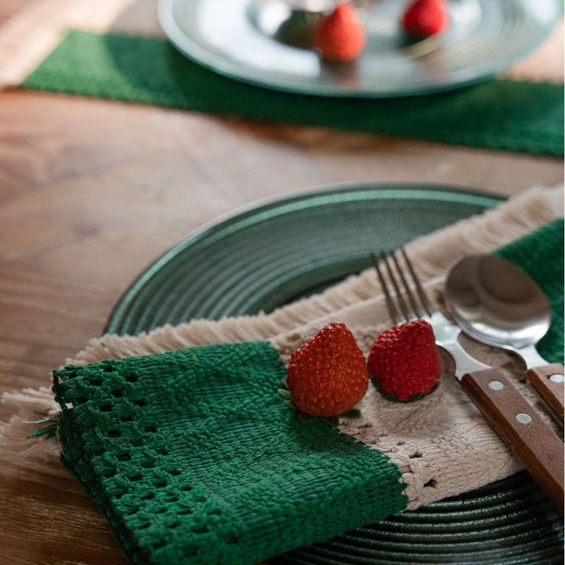 Cotton Braided Striped Tassel Christmas Placemat