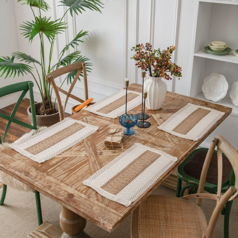 Flax Woven Striped Tassel Festive Placemat